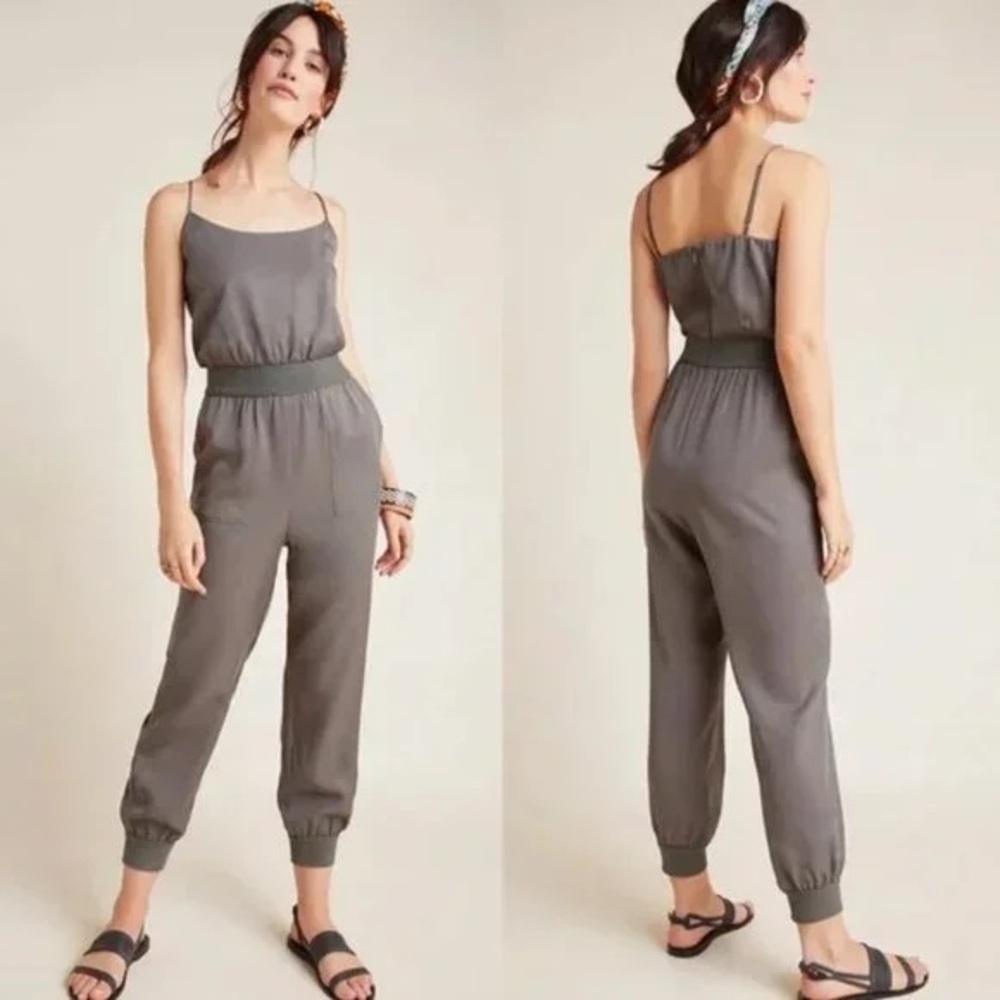 By Anthropologie Green Sleeveless Jumpsuit with Elastic Waist L